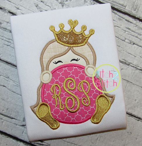 Princess Crown Monogram Peeker Applique | Machine Embroidery Designs by JuJu