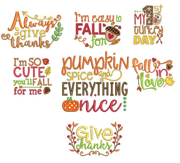 Fall Autumn Harvest Sayings Word Art Machine Embroidery Designs by JuJu
