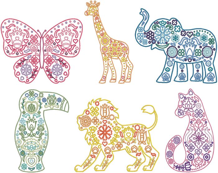 Scandinavian Jungle Animals Digital Embroidery Designs by JuJu