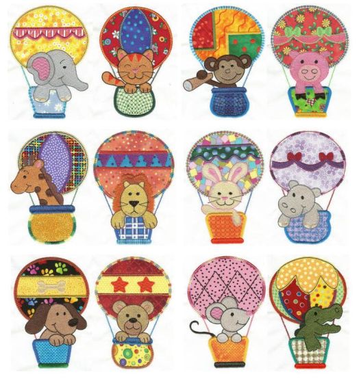 Up Up and Away Applique Machine Embroidery Designs by JuJu 