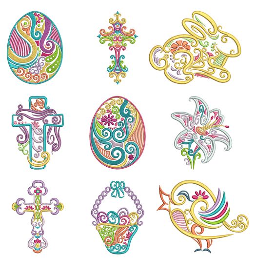 Swirly Easter Machine Embroidery Designs by JuJu