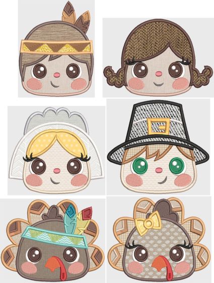 Thanksgiving Friends Peekers Applique Machine Embroidery Designs by JuJu 