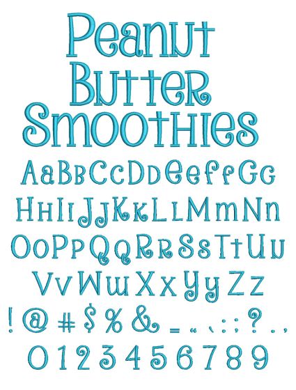 Peanut Butter Smoothies Embroidery Font Machine Embroidery Designs by JuJu
