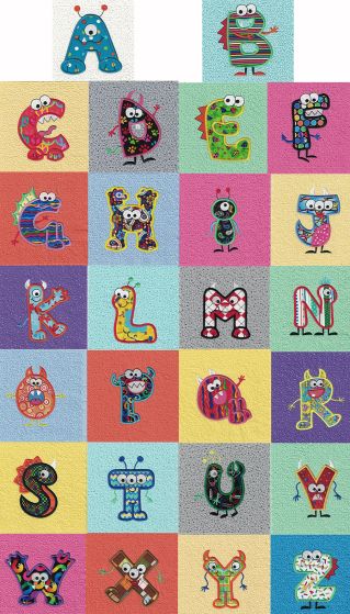 Monster Party Applique Alphabet Machine Embroidery Designs by JuJu