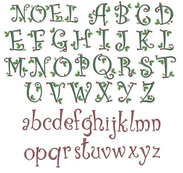 Curly Christmas Alphabet Machine Embroidery Designs by JuJu