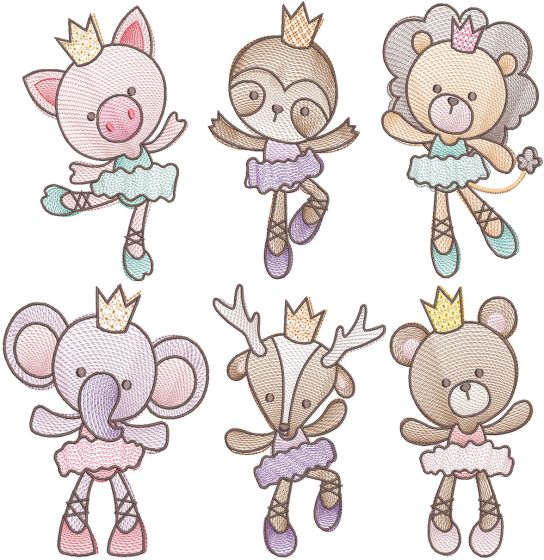 Sketch Ballerina Animals 1 Machine Embroidery Designs by JuJu