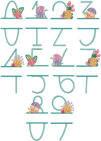 Beach Split Numbers | Machine Embroidery Designs by JuJu