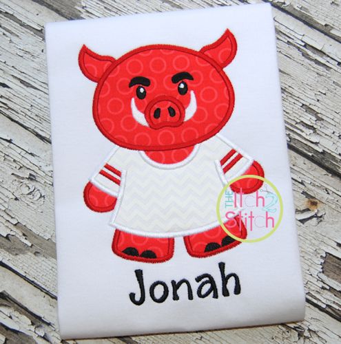Hog Jersey Mascot Applique | Machine Embroidery Designs by JuJu