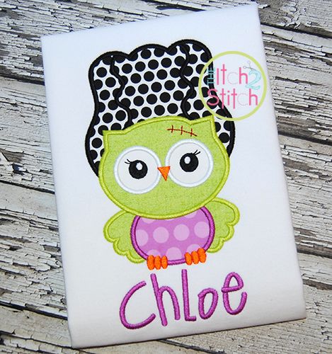 Owl Frankenstein's Bride Applique | Machine Embroidery Designs by JuJu