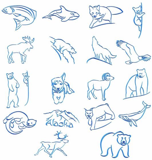 Alaska Northwoods Satin Outline Animals Machine Embroidery Designs by JuJu