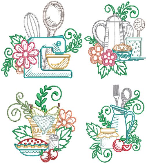Floral Swirly Kitchen 1 | Machine Embroidery Designs by JuJu