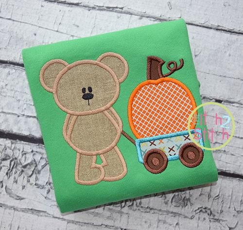 Bear Wagon Pumpkin Applique | Machine Embroidery Designs by JuJu