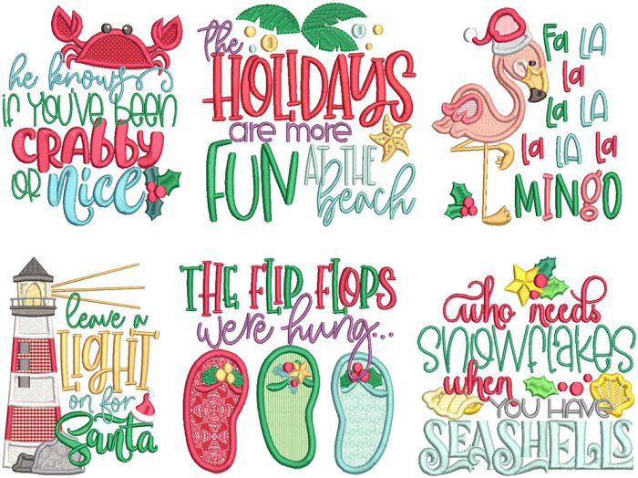Beach Christmas Word Art Digital Embroidery Designs by JuJu
