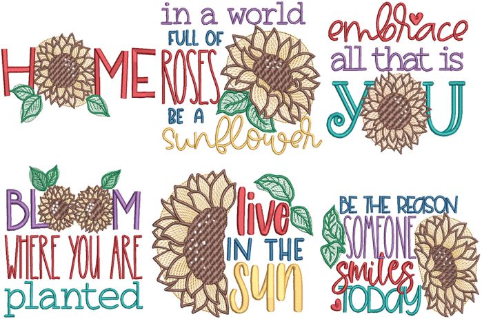 Sunflowers Word Art 1 | Machine Embroidery Designs by JuJu