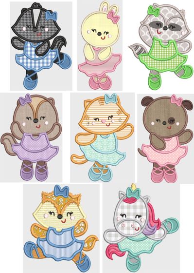 Sweet Ballerina Animals 1 Applique Machine Embroidery Designs by JuJu 