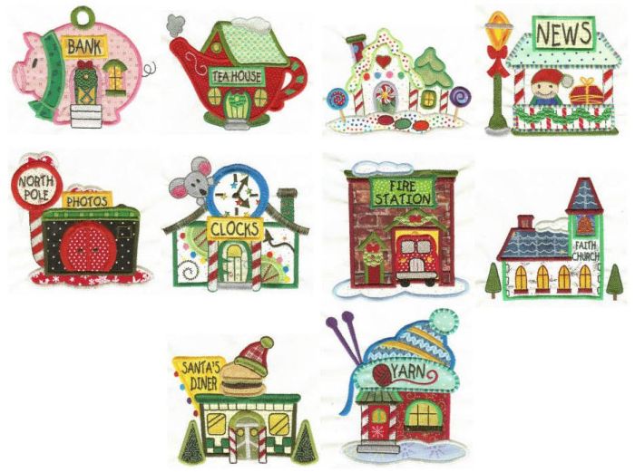 North Pole Village Set 3 Applique Machine Embroidery Designs by JuJu 