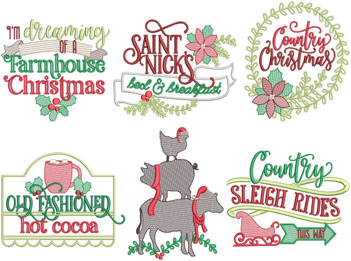 Farmhouse Christmas 1 Digital Embroidery Designs by JuJu