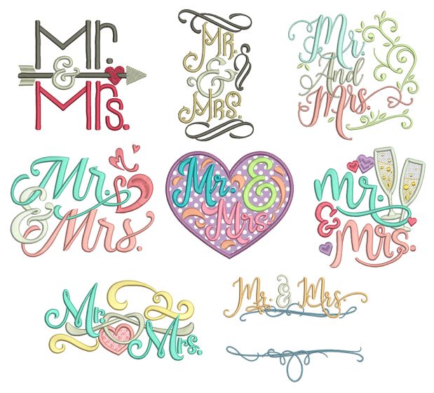 Mr and Mrs Word Art Machine Embroidery Designs by JuJu
