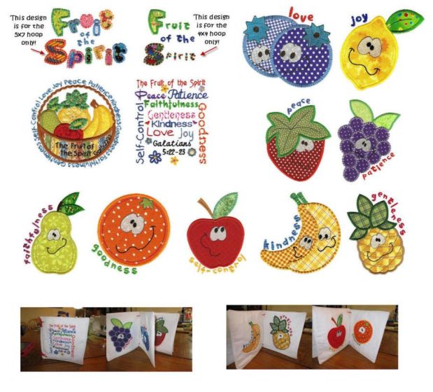 Fruit of the Spirit Applique Machine Embroidery Designs by JuJu 