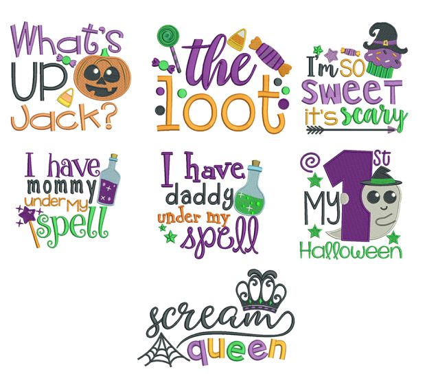 Halloween Word Art Set 3 Machine Embroidery Designs by JuJu
