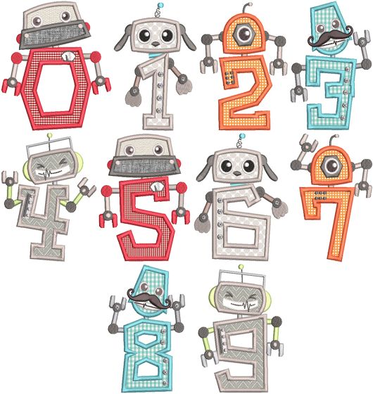 Robotic Friends Numbers | Machine Embroidery Designs by JuJu