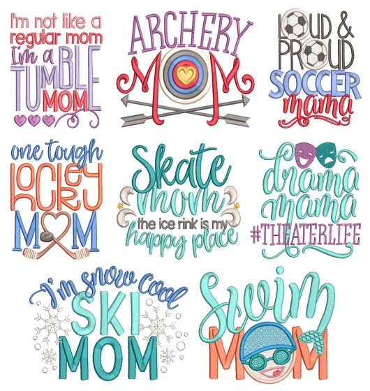 Sports Mom Word Art 3 Machine Embroidery Designs By JuJu

