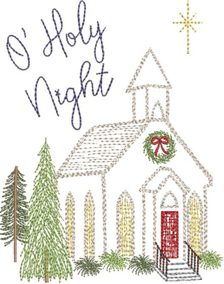 Christmas Chruch Vintage Sketch | Machine Embroidery Designs by JuJu