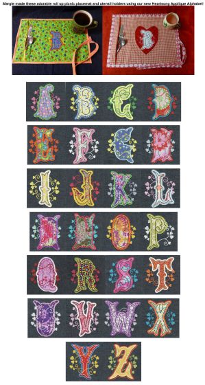 Heartsong Applique Alphabet Applique Machine Embroidery Designs by JuJu 