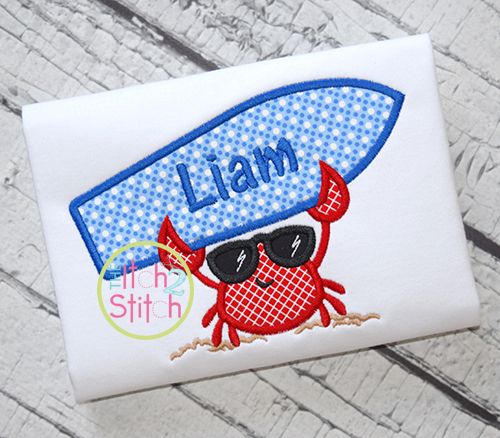 Crab Surf Applique | Machine Embroidery Designs by JuJu