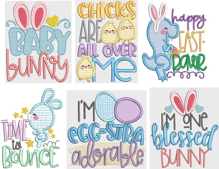Adorable Easter Word Art Digital Embroidery Designs by JuJu
