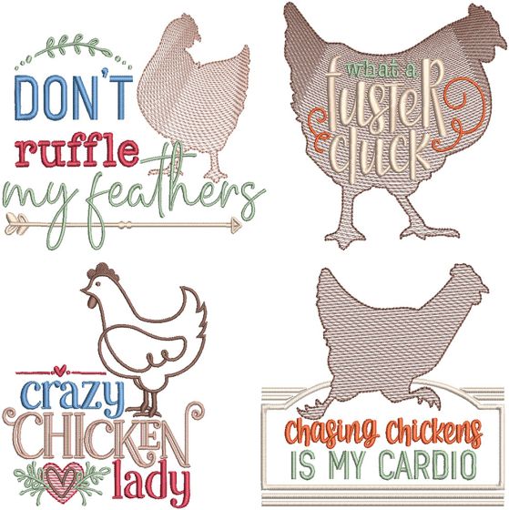 Chicken Lady Word Art 2 | Machine Embroidery Designs by JuJu