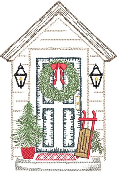 Christmas Door Vintage Sketch | Machine Embroidery Designs by JuJu