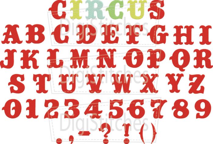 Circus Embroidery Font | Machine Embroidery Designs by JuJu