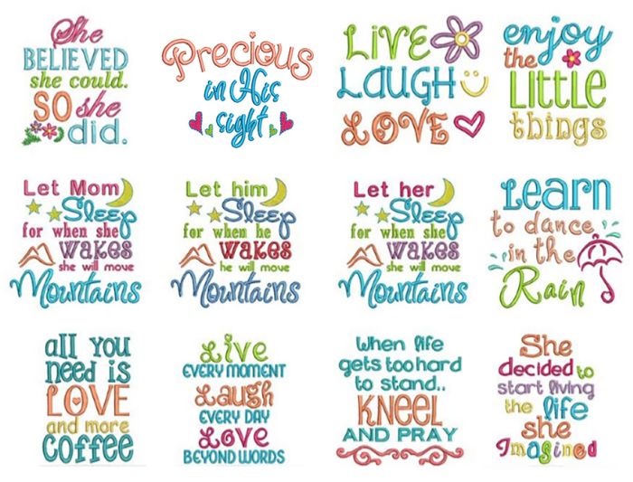 Sweet Sayings Set 2 Machine Embroidery Designs by JuJu
