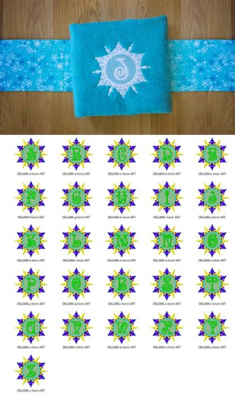 Elegant Snowflake Monogram Alphabet Machine Embroidery Designs by JuJu
