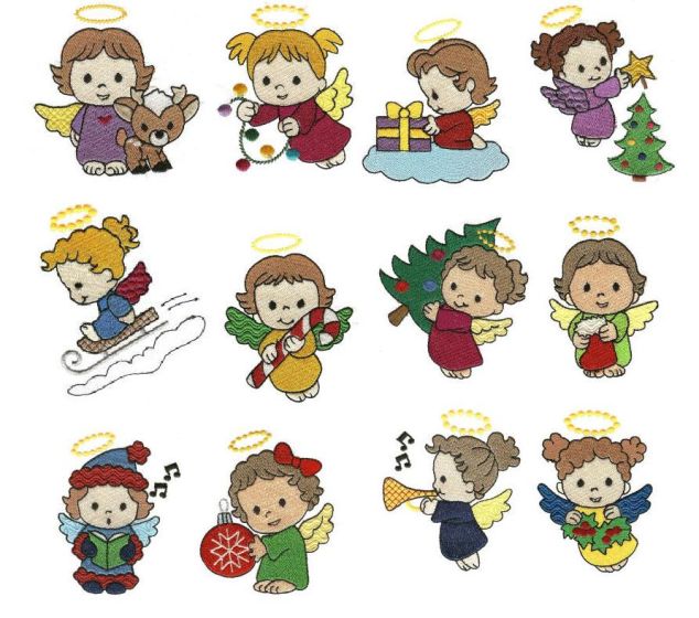 Christmas Angels Filled Machine Embroidery Designs by JuJu