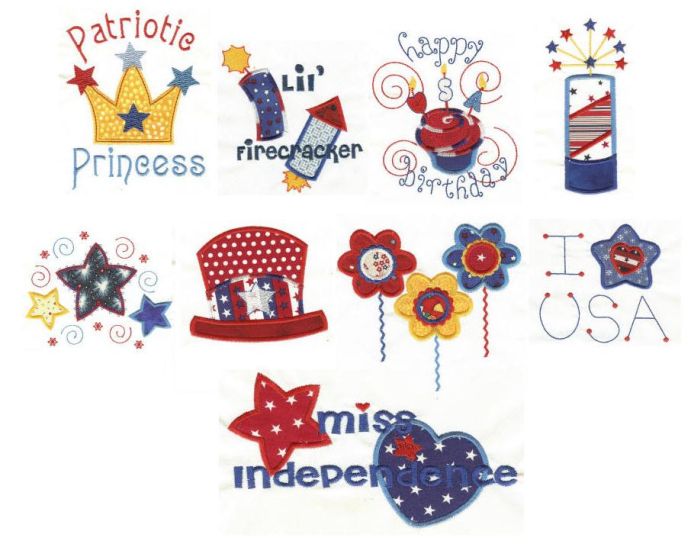 Patriotic Fun Applique Machine Embroidery Designs by JuJu 