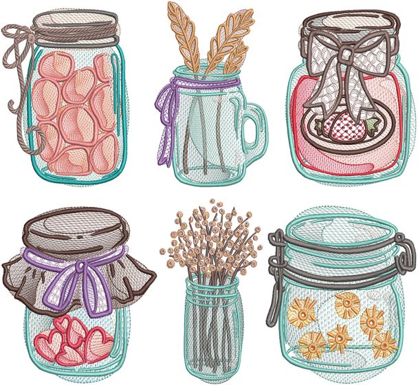 Canning Jars Sketch | Machine Embroidery Designs by JuJu