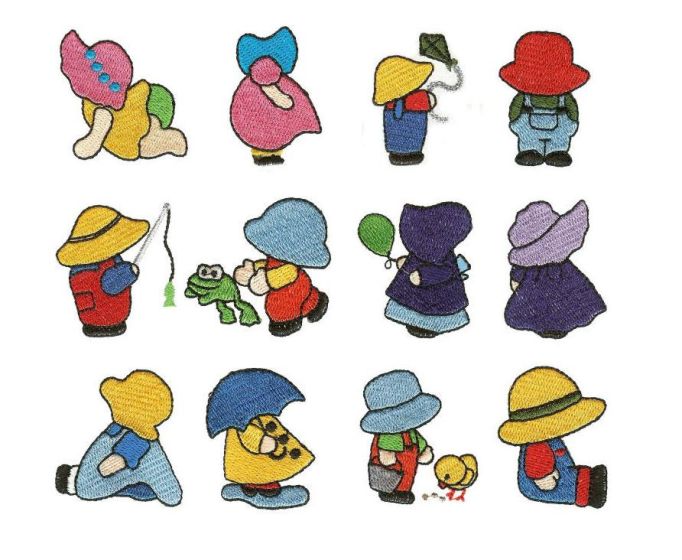 Itty Bitty Sunbonnets Machine Embroidery Designs by JuJu