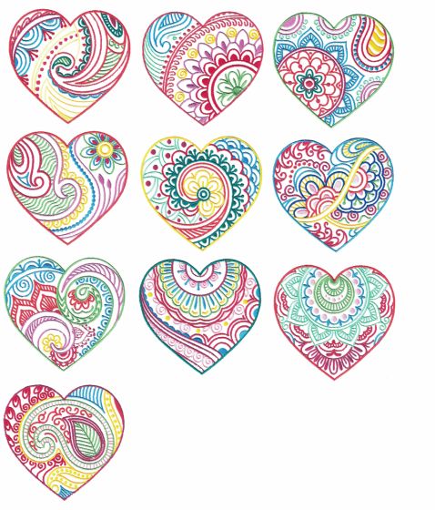 Mehndi Hearts Machine Embroidery Designs by JuJu