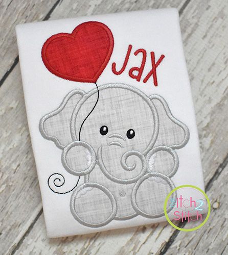 Elephant with Heart Balloon Boy Applique Design | Machine Embroidery Designs by JuJu