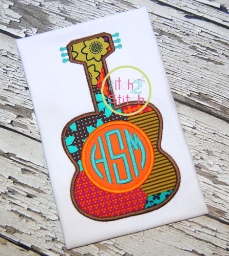 Guitar Monogram Applique | Machine Embroidery Designs by JuJu