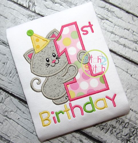 First Birthday Kitty Applique | Machine Embroidery Designs by JuJu