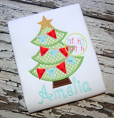 Christmas Tree Pennant Applique | Machine Embroidery Designs by JuJu