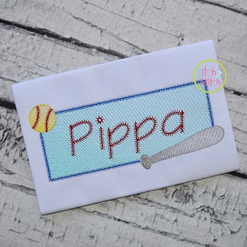 Baseball Bat Frame Sketch Embroidery