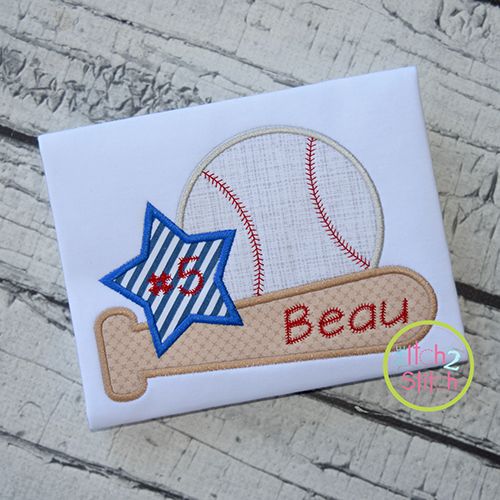Baseball Bat Star Applique Design | Machine Embroidery Designs by JuJu