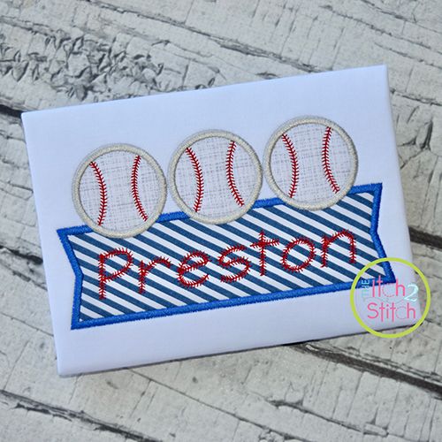 Baseball Trio Banner Applique Design | Machine Embroidery Designs by JuJu