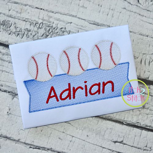 Baseball Trio Banner Sketch Embroidery Design | Machine Embroidery Designs by JuJu