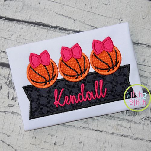 Basketball Bow Trio Banner Applique Design | Machine Embroidery Designs by JuJu