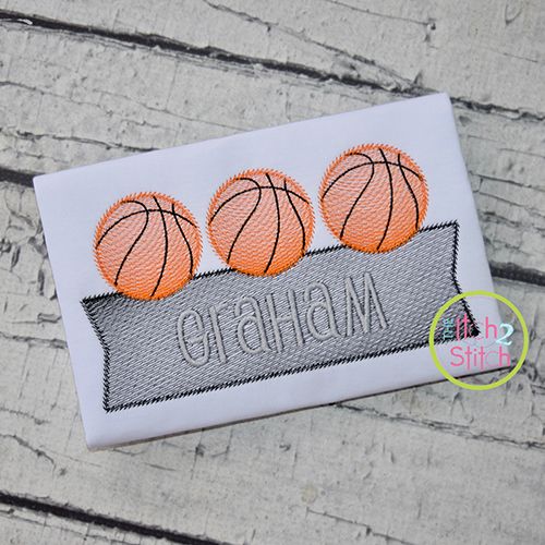 Basketball Trio Banner Sketch Embroidery Design | Machine Embroidery Designs by JuJu